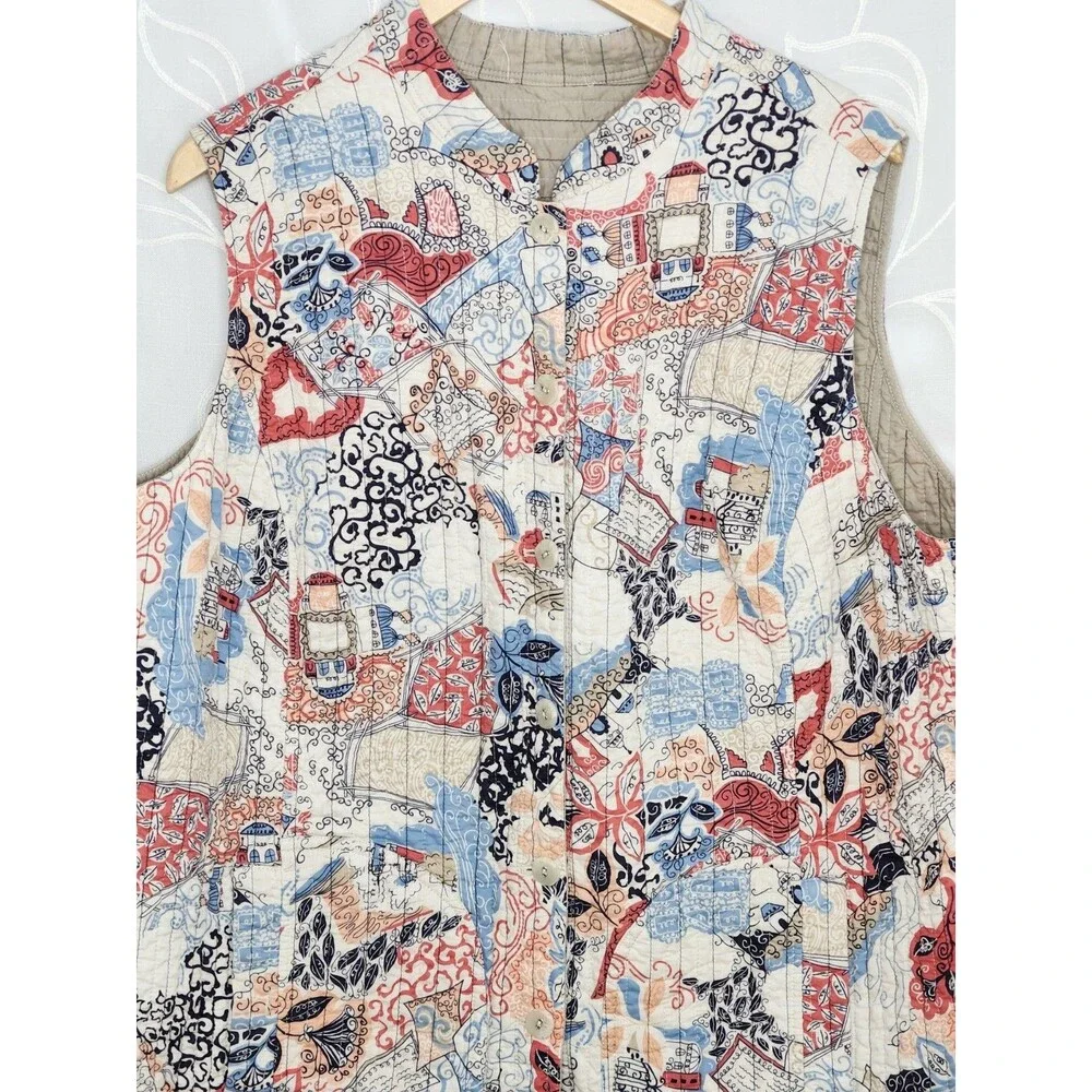 Quilt Sleeveless Womens Jacket Vest Dual Sided Lightweight Cotton XL - Picture 2 of 7